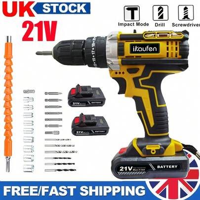 Cordless Drill, 21V Electric Hammer Drill Screwdriver Kit With 25+1 Torque, 2 Speed With 2 Batteries 1.5Ah, Combi Drill For Home And Garden DIY Project