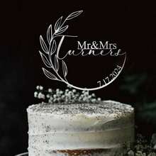 1 件个性化婚礼蛋糕装饰，定制多色婚礼蛋糕装饰，生日蛋糕装饰，先生和夫人蛋糕装饰，带有日期、情侣姓名和日期设计，非常适合生日、结婚纪念日、情人节、婚礼必需品 - 彩色 - 查看 9