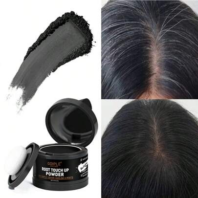 Goiple 0.18oz/ 5g Root Touch Up Powder, Instant Gray Coverage, Hair Loss Concealer, Long-Lasting Waterproof Hair Color Powder For Thinning Hair, Root Cover Up Hairline Shadow Powder Stick, Multifunctional Dyeing Fibers For Eyebrows, Beard Line, With Mirror And Powder Puff