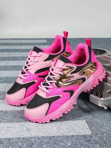 Zapatos rosas de suela con efecto aerosol de moda para mujer, calzado deportivo unisex de ancho extra, ligero, transpirable y flexible, ideal como regalo de Navidad, para senderismo al aire libre y uso casual - polvo de rosa negra - Ver 6