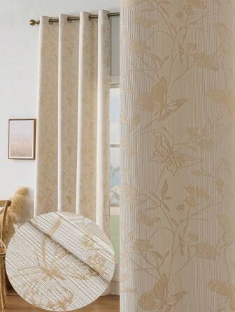1pc French Farmhouse Style Bamboo Striped Heavy Jacquard Blackout Curtain For Bedroom, Living Room, Balcony, Study Room And Home Decor