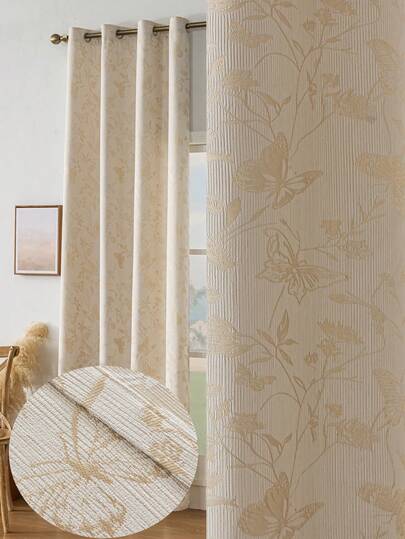 1 件法式农舍风格竹条纹重提花遮光窗帘，适用于卧室、客厅、阳台、书房和家居装饰