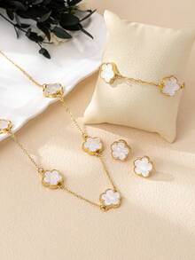 1 套时尚金色和白色幸运草项链、耳环和手链套装 - 彩色 - 查看 5