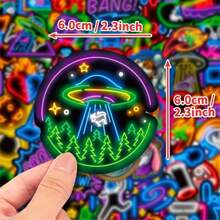 50 pièces Autocollants de lumières néon cool, autocollants en vinyle imperméables pour Hydroflask, ordinateur, réfrigérateur, bagage, téléphone. Autocollants colorés pour adolescents, adultes, fournitures scolaires, rentrée scolaire