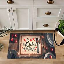 Kitchen Rug And Mat Set With My Kitchen Phrase Pattern, Non-Slip Washable, Kitchen Cushion, Smooth Soft Comfortable Easy To Clean Material, Suitable For Bedroom, Living Room, Dining Room, Kitchen, Bathroom, Entryway