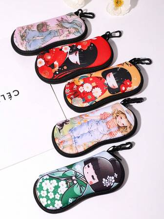 1 st Kawaii Cartoon Girl Glasögonfodral med nyckelring Vattentät och bärbar för unisex läsning glasögonpåse Perfekt Födelsedagspresent för flickor