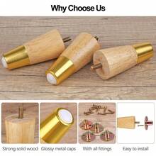 4pcs Solid Wood Furniture Legs, 4-Inch Round Medieval Wooden Couch/Sofa/Cabinet/Vanity Replacement Legs - Beige - View 5