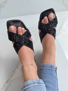 Women's Flat Sandal X Glitter - 黑色 - 查看 7