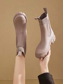 Women's Solid Color Waterproof Rain Boots, NewStyle Fashionable Round Toe Boots For Outdoor Wear,Non-Slip Rain Boots For Women & Girls