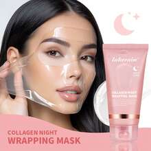 1片75毫升胶原蛋白夜间裹敷面膜，密集护理，紧致肌肤，提升肌肤弹性，提亮肤色，胶原蛋白，撕拉式面膜，晚霜护肤，深层补水 - 粉色 - 查看 1