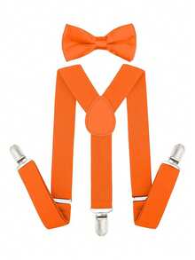 2pcs Minimalist Solid Color Universal Y-Shape Suspender & Bow Tie Set, Suitable For Daily Use And Holiday Gifts - 3-12Y - View 16