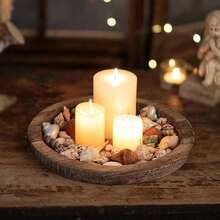 1pc Wooden Summer Themed Decorative Tray, Suitable For Party, Birthday, Kitchen, Bathroom, Bedroom, Living Room, Study - Vintage Rustic Style Round Wooden Platter - Brown - View 2