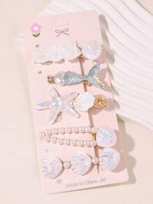 12 Stücke Elegante, einfache, frische Haarspangen Meerjungfrauenschwanz, mit Seesternen, Muscheln, Perlen, Herz-Form, geeignet für Alltag, Schule, Strand, Arbeit, Partys, Geburtstage, Schulanfang, Haarzubehör, Haarklammern, Haarspangen