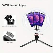 1 pièce Anneau de lumière LED 10" variable avec température de couleur réglable - Éclairage de studio alimenté par USB avec 120 LED, cou de cygne 360° rotative, trépied et support pour téléphone pour la vidéoblogue, la photographie et la diffusion en direct. Convient pour la photographie, l'enregistrement vidéo, la diffusion en direct, les réunions Zoom, avec un support pour l'éclairage de selfie