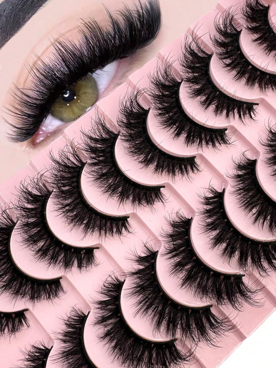 10 Pairs Long Thick Fluffy Volume False Eyelashes Faux Mink Lashes DD Curl Fake Eyelash Full Strips Manga Spiky Cross Eye Lashes 5 Styles Mixed 5D Fluffy Lashes, Thick Cross False Lashes, Multi-Layered Curly Lashes, Create Dramatic Thick Effect Suitable For Parties And Celebrations