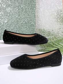 Women Plain Color Rhinestone Decor Flat Shoes, Lightweight Walking Shoes, Soft Bottom, Casual Slip-On Flat Shoes