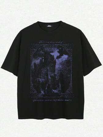 Tiny Spark 男士休闲标语印花圆领短袖T恤，夏季百搭，emo风格