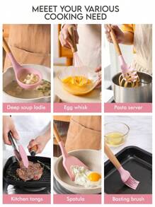 12pcs Silicone Cooking Utensils Set, Non-Stick Kitchen Utensils Set With Wooden Holder,Dishwasher Friendly, 446°F Heat Resistant Spatula, Tongs, Spoons Set,Kitchen Gadgets