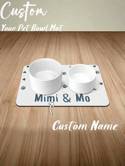 1 Personalized Paw And Heart Puppy/Dog Bowl Mat, Custom Pet Name Mat, Custom Non-Slip Feeding Mat For Dog Owners, Perfect Gift For Pet Lovers, Perfect For Birthdays, Holidays Or Special Occasions, For Pet Owners, Perfect Gift For Pet Lovers, Perfect Gift For Puppies, Dog Lovers, Perfect For Birthdays, Holidays Or Special Occasions