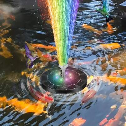 太阳能鸟浴喷泉泵套件带 LED 灯，多色夜间喷水模式，适用于鸟浴，太阳能喷泉泵套装带 6 种不同喷嘴，适用于池塘、游泳池等户外花园装饰