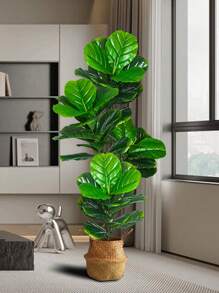74-165cm Large Artificial Banyan Tree Fake Tropical Rubber Plants Branch Plastic Big Fiddle Leaves Tall Ficus Tree Daily Necessities Green For Home Garden Office Outdoor Decor Without 1pc