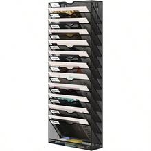 Senhoglb Metal Hanging Wall Files 13 Tier In Tray Wall File Holder A4 Mesh Magazine Storage Rack Mail Organiser For Wall Black - Black1 - View 1