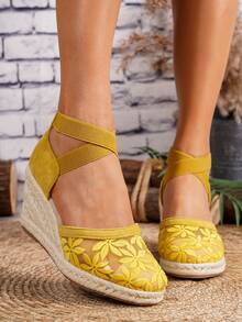Women's Comfortable Slip-On Round Toe Wedge Heel Platform Loafers, Spring/Summer - Yellow - View 8