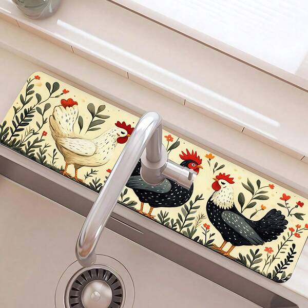 1 pezzo Tappetino asciugatura stoviglie con stampa carina di anatroccolo e fiori, tappetino drenante impermeabile per cucina e bagno, tappetino assorbente per rubinetto da bagno, decorazione primaverile ed estiva per cucina e tavolo, disponibile come regalo