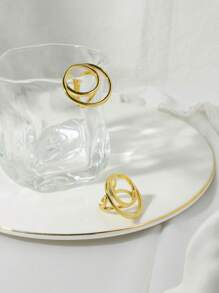 1 pieza Anillo decorativo de doble lazo de acero inoxidable de estilo minimalista, uso diario para mujeres, gran regalo para Año Nuevo, Día de la Madre, Acción de Gracias, Viajes, Fiesta