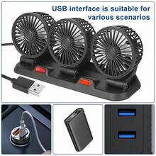 1pc 3 Head USB Interface Car Seat Fan, 360° Rotation, 2-Speed Wind Speed Adjustment 5V Car Fan With Parking Sign For Car Use, Powerful Air Circulation, Adjustable Clip, Plastic Exhaust Fan Design, No Battery Required - Multicolor - View 7