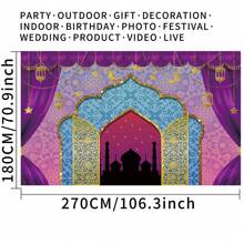 1pc Arabian Nights Magic Genie Theme Photography Backdrops Golden Glitter Bollywood Princess Sweet 16 Party Banner 59.1*39.4/82.7*59.1/106.3*70.9 Inches Moroccan Birthday Indoor Outdoor Photo Background Newborn Shower Decoration Supplies