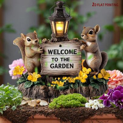 12"X8" (30x20cm) Acrylic Squirrel Garden Welcome Sign - Farmhouse Style Lawn & Garden Decor, Weatherproof Outdoor Planter Creative Ornament, Home Gardening Holiday Gift, Cute Wall Decor For All Seasons