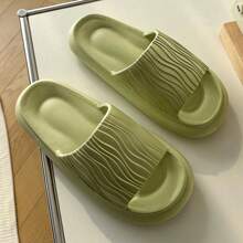 2025 Fashionable Pleated EVA Slippers, With Unique Pleated Upper Design, Thick Non-Slip Durable Sole, Lightweight & Comfortable, One-Piece Construction Prevents Odor, Suitable For Home, Bathroom, Living Room, Outdoor, Beach, Street Walking, Suitable For Guests, Simple Minimalist Aesthetic
