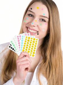 480pcs Pink, Black, White, Blue, Purple, Green Star Pattern E-Star Face Stickers, Essential For Photo Taking And Face Painting, Suitable For Various Parties, Gatherings And Entertainment Activities. 240/40pcs Set, Cosmetics, Affordable Price, Can Be Used For Room Decoration, Vanity, Travel, Bedroom, Makeup Accessories, Christmas Gifts, Cosmetics, Makeup Tools, Cheap Goods, Gifts, Women Gifts, Christmas Gifts. - Black - View 5