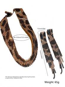 Hermoso conjunto de collar y aretes de estilo retro con estampado de leopardo, cristales y rhinestones como regalo de San Valentín para esposa o novia - 3 en 1 - Plateado - Ver 6