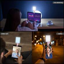 Lampe selfie pour téléphone, ordinateur portable, tablettes, appareil photo, vidéo, avec clip avant et arrière, 3 modes d'éclairage réglables pour téléphone, compatible avec , Android, iPad, ordinateur portable, pour le maquillage, les selfies, Vlog convient pour les selfies et la diffusion en direct, lumière portable
