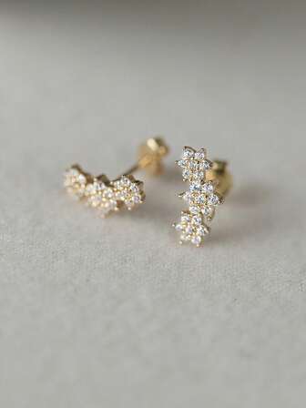 1 par de brincos de prata esterlina 925 com cristal de flor para mulheres, brincos de pino, zircônia, joias finas para festa de casamento, ouro 18K 2023