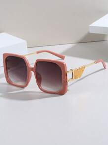 1pc Women Fashionable Square Glasses With Vintage Metal Temples, Pink Color, Suitable For Summer Travel, Beach & Vacation For Summer Beach Vacation,Outdoor,Travel