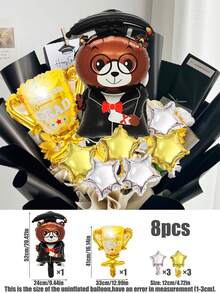 8pcs/Set Graduation Balloon Decor, Includes Graduation Cap, Trophy, Certificate, Owl Shaped Balloons, Creative Balloon Bouquet For Graduation Party - Multicolor - View 6
