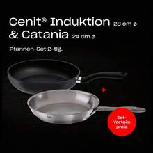 2-piece Fissler Cookware Set - Catania Uncoated Stainless Steel Pan Ø 24cm and Cenit Coated Aluminum Pan (Ø 28cm) - Induction Compatible Black - Schwarz1 - Übersicht 3