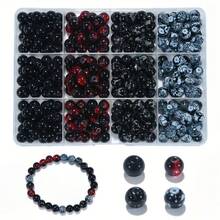 180pcs 8mm Black Crystal Glass Beads Jewelry Making Kit, Suitable For DIY Friendship Bracelets, Necklaces, Earrings, Crafts, Beading Starter Set (Random Color) - Multicolor - View 1