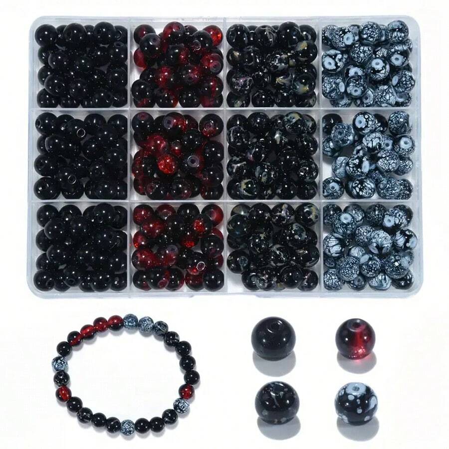 180pcs 8mm Black Crystal Glass Beads Jewelry Making Kit, Suitable For DIY Friendship Bracelets, Necklaces, Earrings, Crafts, Beading Starter Set (Random Color) - Multicolor - View 1