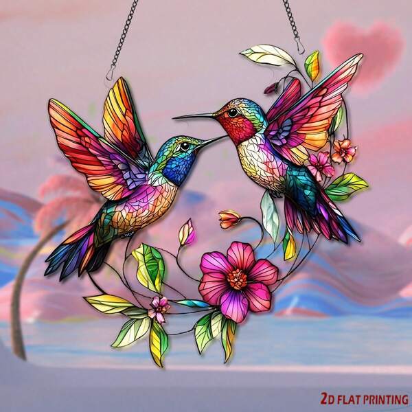 Hummingbird Suncatcher Window Decor 15x15cm/6x6in | 2D Acrylic Glam Wall Hanging With Rainbow Reflection | Boho Outdoor Garden Ornament | Unique Gift For Mom/Birthday/Housewarming