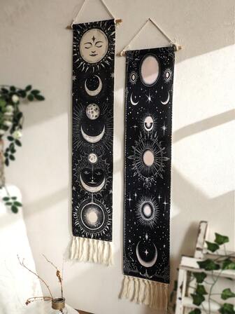 1pc Boho Wall Hanging Tapestry, Celestial Moon And Sun Decor, Astrology Wall Art, Black And White Home Decoration, Living Room/Bedroom Wall Decor