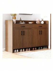 Zapatera Madera Organizador Modernos Con 4 Puertas 120*100cm - Marrón - Ver 1