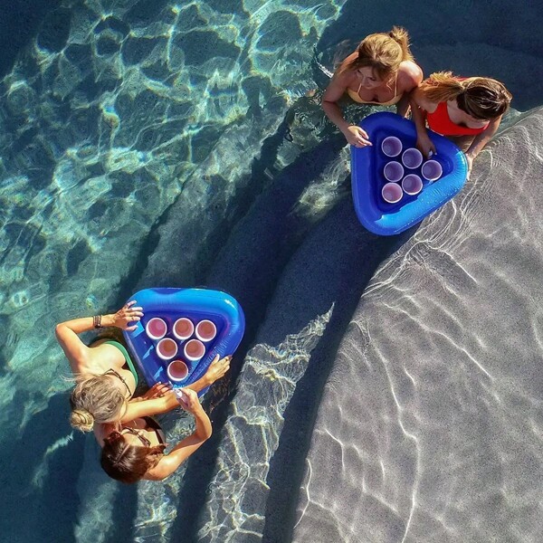 1 pieza Portavaso inflable triangular con 6 huecos, flotador para bebidas, juego de agua para fiestas, actividad divertida, sin necesidad de electricidad, apto para despedidas de soltera, cumpleaños, aniversarios