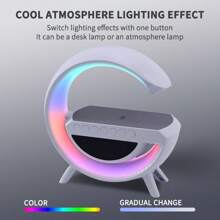 New Large Wireless Fast Charging Station - Sunrise Simulation, RGB Rhythm, Smart Wake-Up Light, Alarm Clock And Bedside Phone Holder, Smart Home Appliance | Modern Round Design | Portable Speaker, Holiday Gift (Needs To Be Plugged In To Charge The Speaker To Charge The Phone)