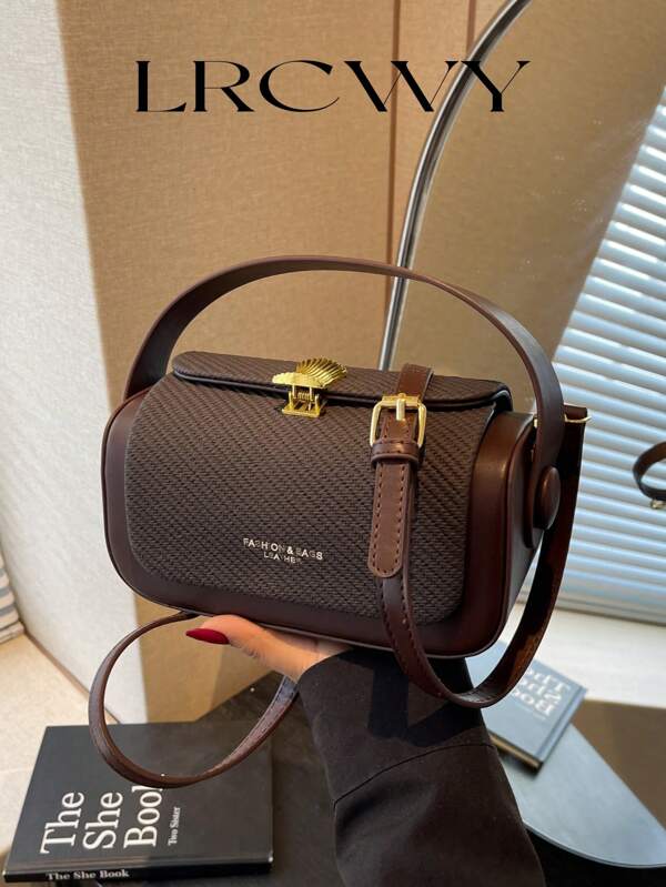 Women's Fashion Oblique Box-Shaped Handbag, Elegant Minimalist Design, Spacious Capacity, Coffee Color