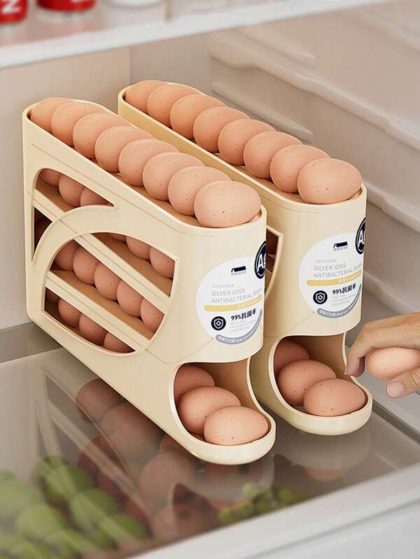 1 pezzo/2 pezzi Scatola portauova a 4 ripiani con grande capacità - Funzione di scorrimento automatico, design salvaspazio per il lato del frigorifero, facile accesso e organizzazione, scatole portauova per cucina e frigorifero, contenitori per alimenti, vassoi, accessori per cucina, preparazione dei pasti, portauova, decorazione per la casa