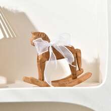 1pc Wooden Horse Creative Hand Carved Wooden Horse With Ribbon Vintage Rustic Series Retro Vibe Style Rocking Horse Desktop Decor Ornament For Friends Commemorative Gift Decorative Accessories